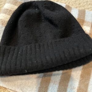 100 percent cashmere hat with beading detail